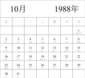 1988年日历